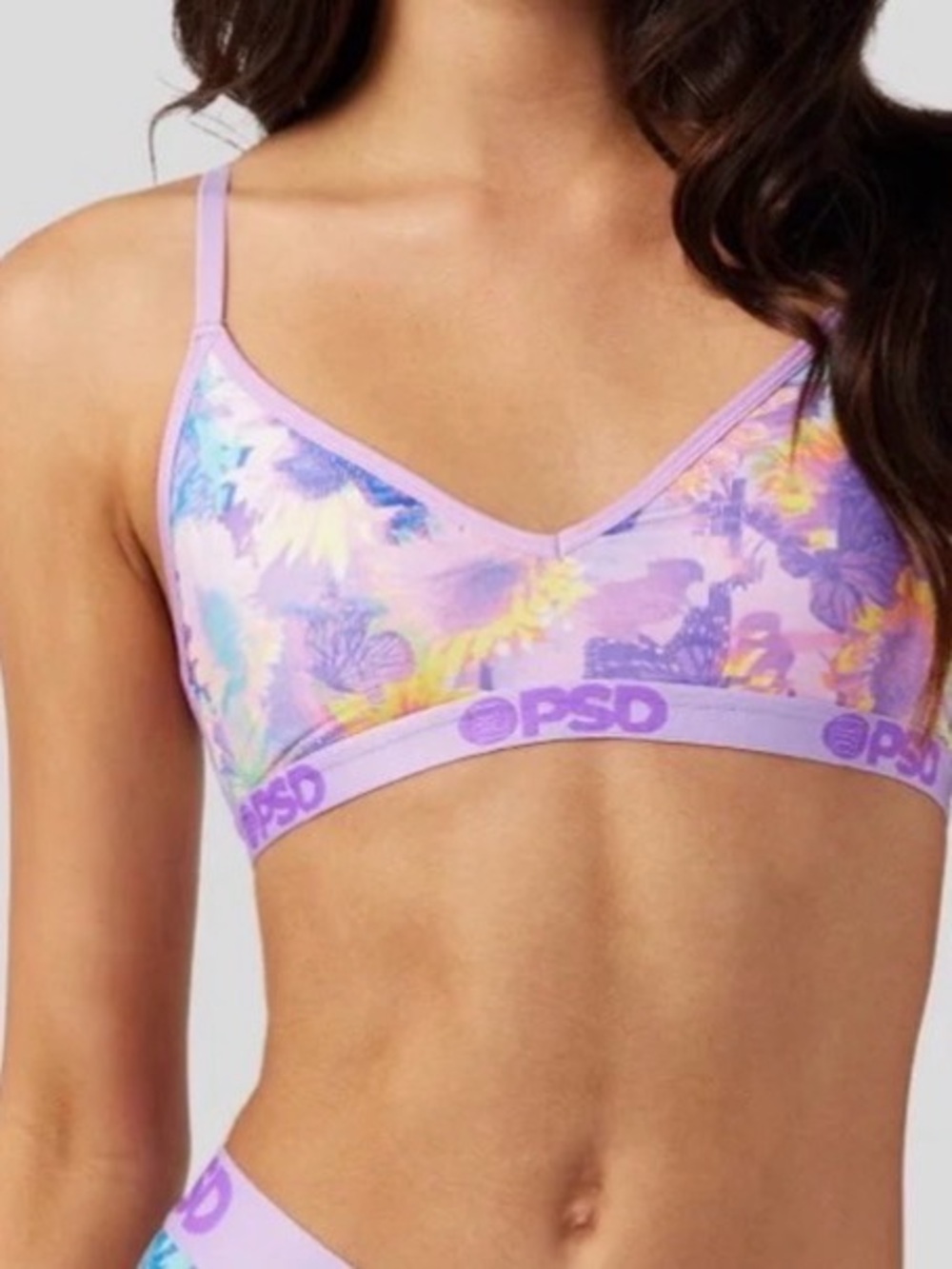 PSD /// Women's Garden Glitch Lavender Floral Soft Bralette - Size Medium